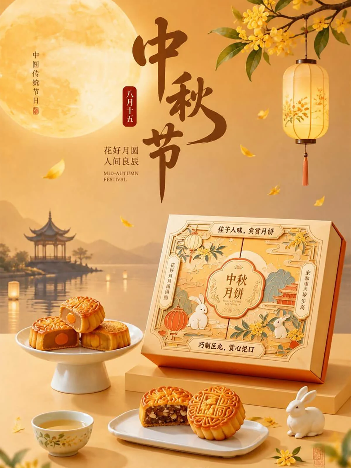 深蓝鎏金月饼礼盒拍出中秋品牌大片
